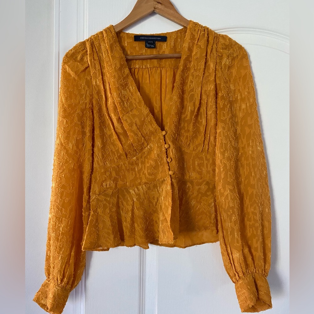 French connection textured yellow blouse